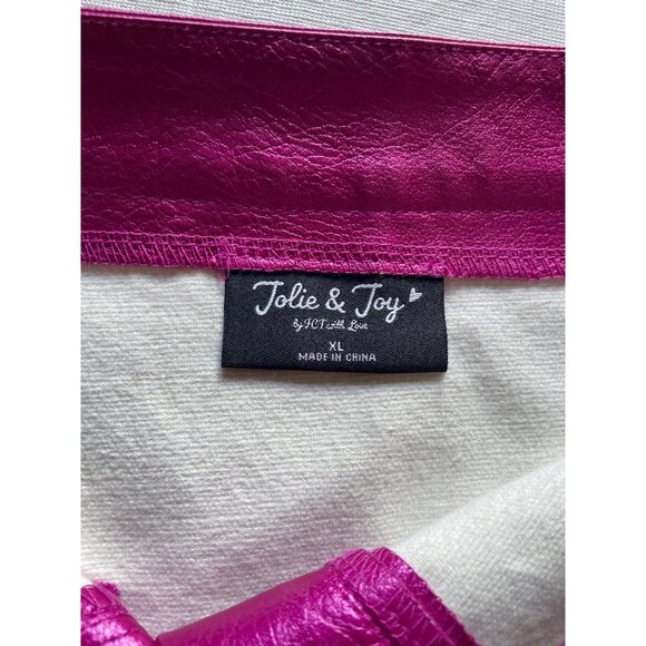 Jolie & Joy Womens Faux Leather Fuchsia A-Line Skirt With Zipper Pockets Size XL - Picture 3 of 6